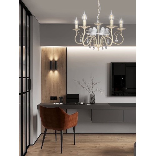 Люстра с птичками с хрусталем подвесная 5 ламп S1293-5 Петрасвет